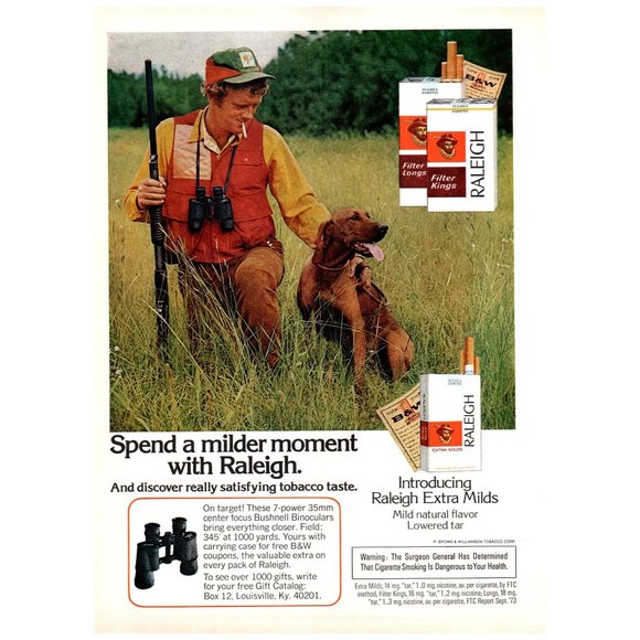 1974 Raliegh Cigarettes Milder Moment Vintage Print Ad Brown Hound Dog Hunting - Picture 1 of 1